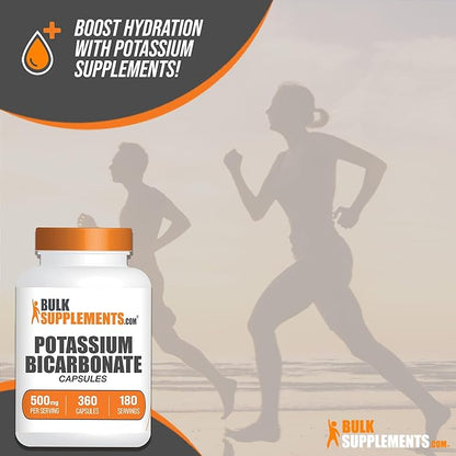 BulkSupplements.com Potassium Bicarbonate Capsules - Potassium Supplement, Potassium Bicarbonate Food Grade, Potassium 500mg - 2 Potassium Capsules per Serving, 180-Day Supply, 360 Capsules