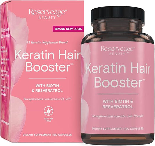 Reserveage Beauty, Keratin Hair Booster with Biotin & Resveratrol, Hair and Nail Growth Supplement for Men and Women, Supports Healthy Thickness and Shine with Biotin, 120 Capsules (60 Servings)