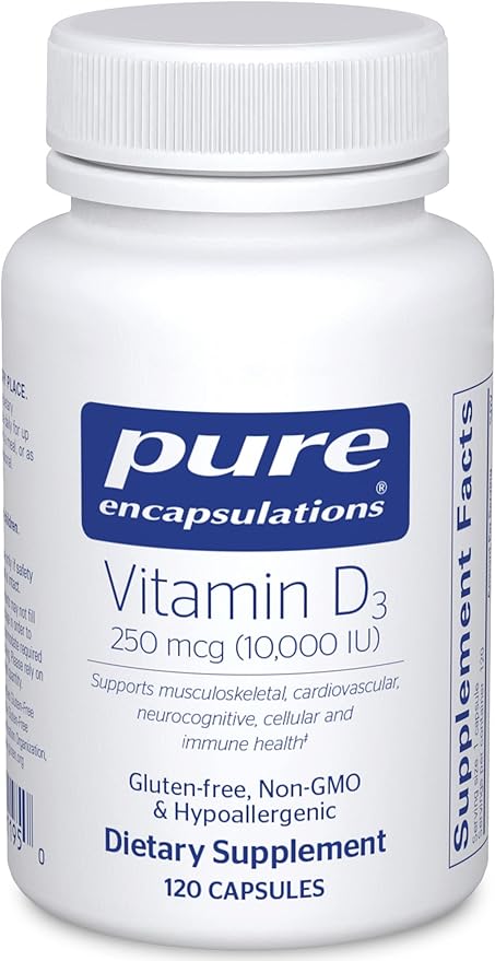 Pure Encapsulations Vitamin D3 250 mcg (10,000 IU) - Supplement to Support Bone, Joint, Breast, Heart, Colon & Immune Health - with Premium Vitamin D - 120 Capsules