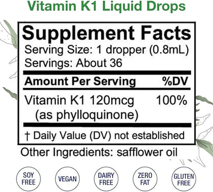 HoneyCombs Vitamin K1 Liquid – Alcohol-Free Oral Vitamin K1 Drops - Liquid Vitamin K – Vegan, Non-GMO Vitamin Liquid Extract for Internal & External Use - 1 Fl Oz