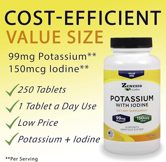 Potassium Gluconate 99mg + 150mcg Iodine from Kelp Bulk (250 Tablets/Bottle)