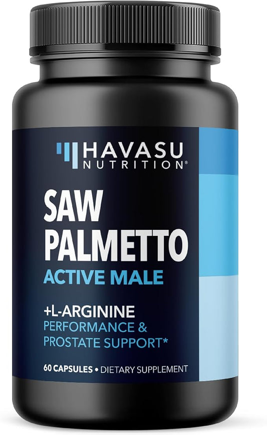 Saw Palmetto for Men with L Arginine Supplement | Hair Health & Male Health Support | L-Arginine Saw Palmetto Supplement with S7 Plant-Based Ingredients | Performance & Endurance | 60 Male Pills