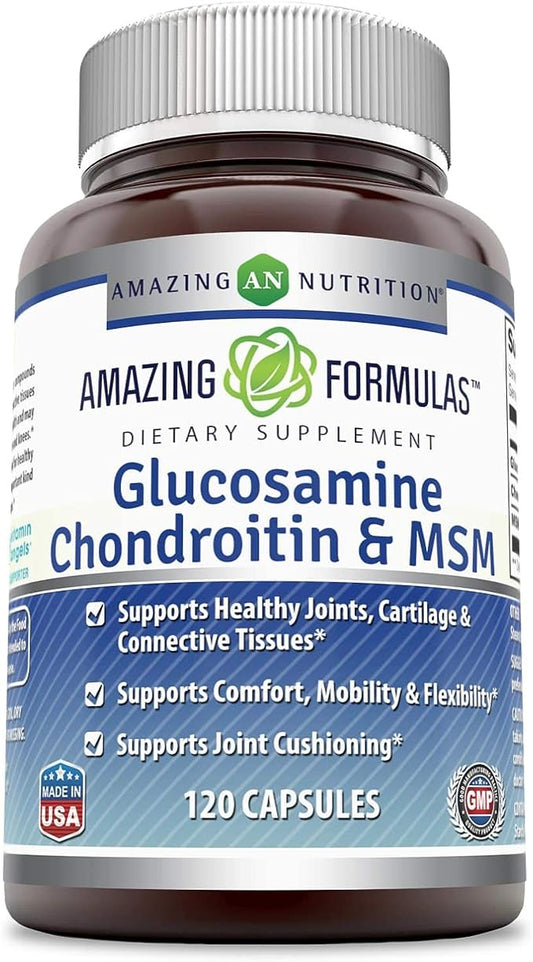 Amazing Formulas Glucosamine Chondroitin MSM 1850 mg Per Serving Capsules Supplement | Non-GMO | Gluten Free | Made in USA (120 Count)