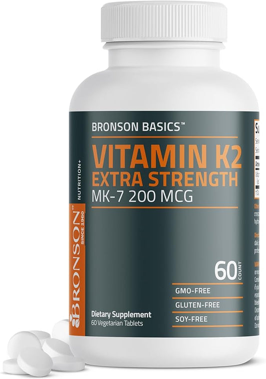 Bronson Vitamin K2 MK-7 200mcg Extra Strength, 60 Vegetarian Tablets