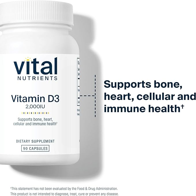 Vital Nutrients Vitamin D 2000 IU | Vitamin D3 Supplement | Healthy Bones, Teeth, Muscles*| Cellular & Immune Function | Calcium Absorption | Gluten, Dairy and Soy Free | 90 Capsules