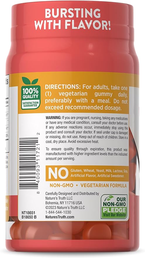 Nature's Truth Vitamin D3 Gummies | 5000 IU | 60 Count | Peach Flavor | Vegetarian, Non-GMO & Gluten Free Supplement