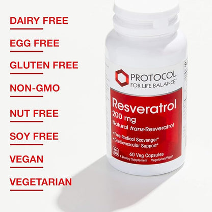 Protocol Resveratrol 200mg - Red Vine Extract and Japanese Knotweed - Heart Health - 60 Veg Caps