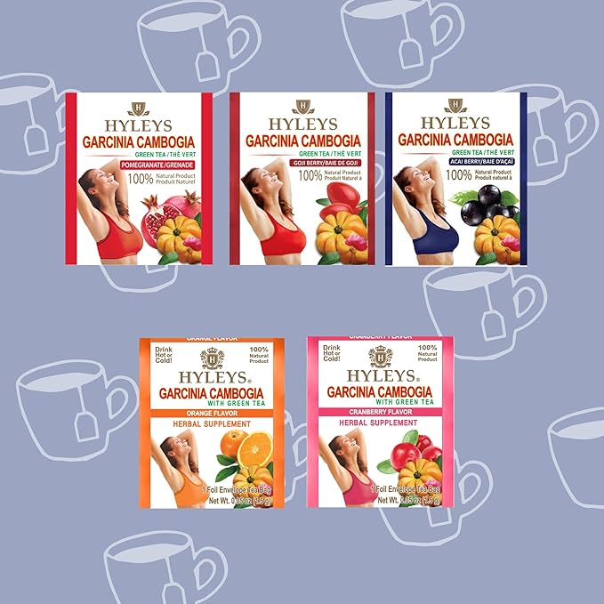 HYLEYS Tea Garcinia Cambogia Green Tea 5 Flavors Assortment - 25 Tea Bags (12 Pack - 300 Tea Bags Total)