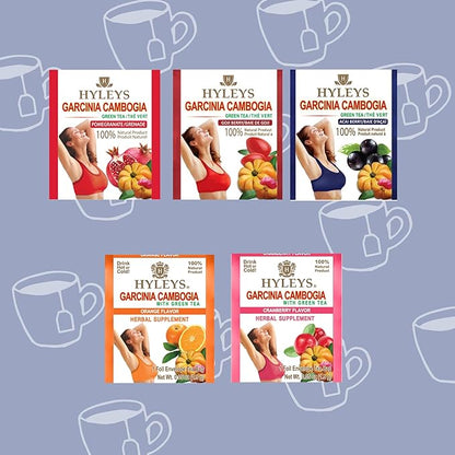 HYLEYS Tea Garcinia Cambogia Green Tea 5 Flavors Assortment - 25 Tea Bags (12 Pack - 300 Tea Bags Total)