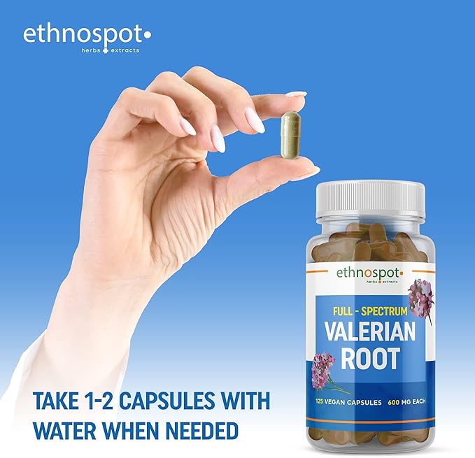 Full Spectrum Valerian Root Capsules - Assists in Sustained & Natural Nighttime Sleep - All Natural Valerian Root Extract Blend - Enhanced Alkaloid Profile - All Natural - 125 Vegan Capsules