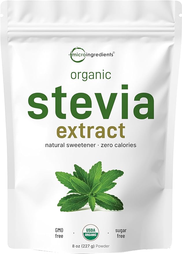 Pure Organic Stevia Powder, 8 Ounces, 1418 Serving, High Grade Stevia Green Leaf Extract Reb-A, Reduced Bitter Aftertaste, 0 Calorie, Natural Sweetener, Sugar Alternative, Keto Friendly