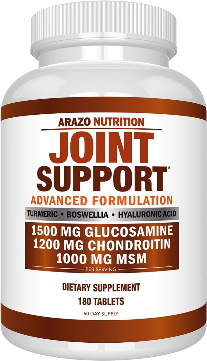 Glucosamine Chondroitin Turmeric Msm Boswellia - Joint Support Supplement for Relief 180 Tablets for Bones, Back, Knees, Hands - Arazo Nutrition