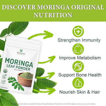 Moringa Leaf Powder Organic, Moringa Oleifera Powder Natural Antioxidants & Vitamin Superfoods for Moringa Tea, Drink & Vegan Recipes, Moringa Powder for Hair, Gluten Free & Non-GMO, 2 Pounds