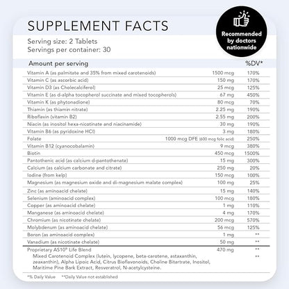 AS 10® Life Multivitamin – 60 ct, Stress, Immune Support & Anti Aging Supplement with Antioxidants, Vitamin C, Resveratrol, Alpha Lipoic Acid, Lutein & Zeaxanthin and Chelate Minerals