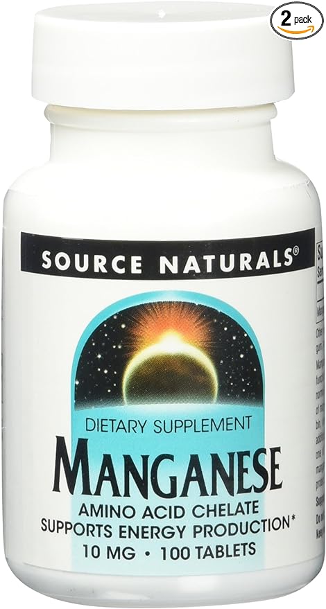 Source Naturals Manganese 10mg Amino Acid Chelate Supplement - 100 Tablets (Pack of 2)