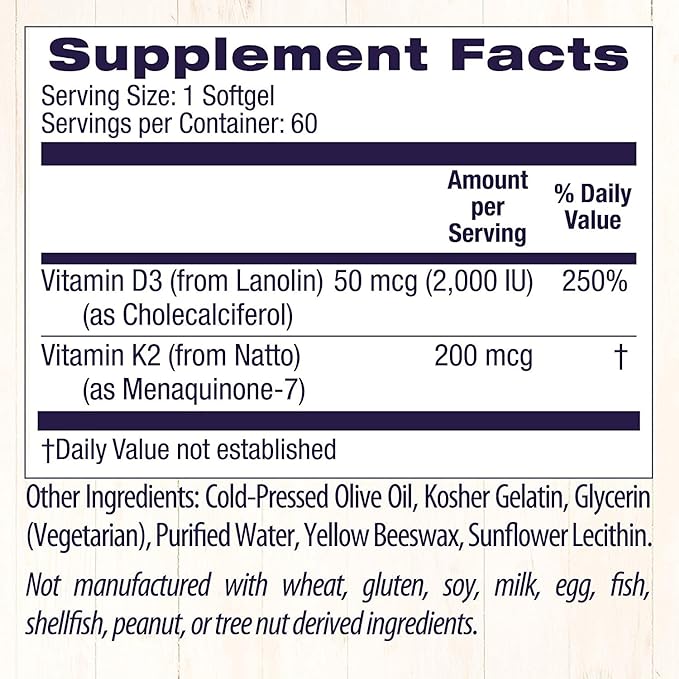 Healthy Origins Vitamin D3 & K2 - Vitamin D3, 50 mcg - Vitamin K2, 200 mcg - Easily Absorbable Vitamin D & Vitamin K Supplements - Non-GMO & Gluten-Free Supplements - 180 Softgels