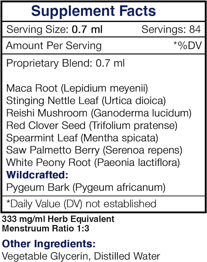 Prosta Vigor Alcohol-Free, Glycerite Pygeum, Maca, Stinging Nettle, Reishi Mushroom, Red Clover, Spearmint, Saw Palmetto, White Peony. Tincture Herbal Extract Healthy Prostate Formula 2 OZ