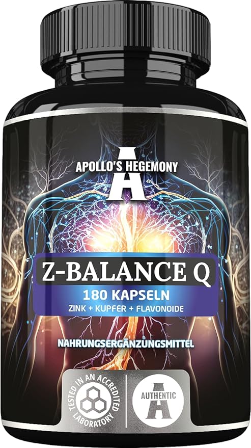 Z-Balance Q - Zinc + Cooper 16,5mg with Green Tea (50% EGCG) and Japanese Pearl (98% Quercetin) - 180 Vegan Capsules - 6 Months Supply