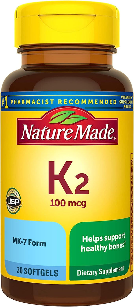 Nature Made Vitamin K2 100 mcg, Healthy Bone Supplements, 30 Softgels, 30 Day Supply