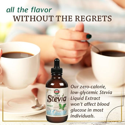 KAL Sure Stevia Extract Zero Calorie Sweetener, Low Carb, Plant Based Liquid Stevia Drops, Great Taste, Zero Sugar, Low Glycemic & Perfect for a Keto Diet, 60-Day Guarantee, Approx. 1555 Servings, 8oz