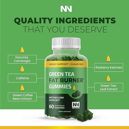 Green Tea Fat Burner Gummies for Weight Loss | Metabolism Boost & Appetite Suppressant with Green Coffee Bean Extract & Garcinia Cambogia | Pills to Burn Belly Fat for Women & Men by Nobi Nutrition