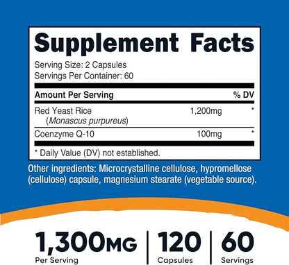 Nutricost Red Yeast Rice with CoQ10 1300mg, 120 Capsules, 60 Servings - Non-GMO, Gluten Free