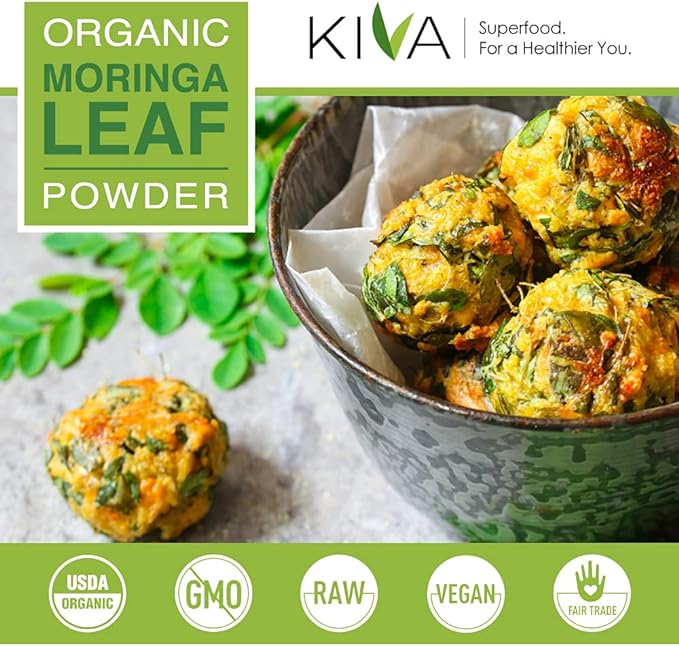 Kiva Organic Moringa Leaf Powder, 100% Pure and USDA Organic, Superfood Moringa Nutrition for Overall Health, Immune Support, and Energy Boost, RAW, Vegan, Non-GMO, 16-Ounce Resealable Bag