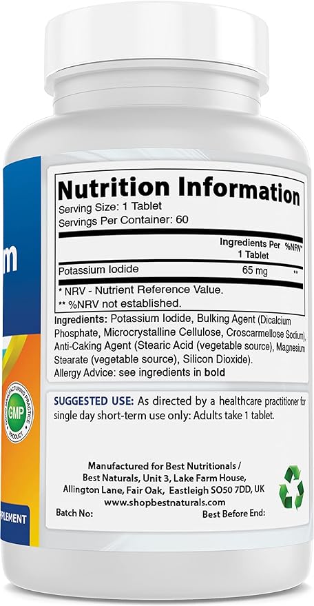 Best Naturals Potassium Iodide 65 mg - Dietary Supplement, 60 Tablets (60 Count (Pack of 1)) (1)