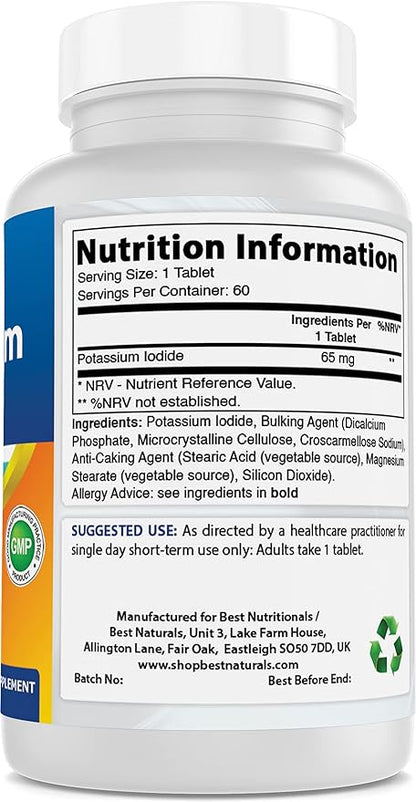 Best Naturals Potassium Iodide 65 mg - Dietary Supplement, 60 Tablets (60 Count (Pack of 1)) (1)