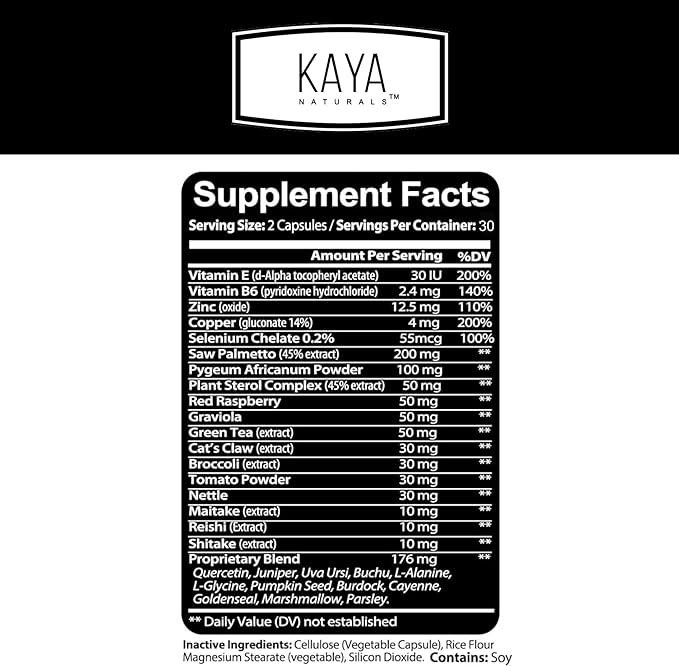 Kaya Naturals Prostate Support | Saw Palmetto, Potent DHT Blocker for Hair Growth, Promote Sleep, Beta Blocker to Reduce Frequent Urination, Support Bladder Emptying & Stamina Supplement (60 Capsules)