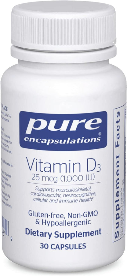 Pure Encapsulations Vitamin D3 25 mcg (1,000 IU) - Supplement to Support Bone, Joint, Breast, Heart, Colon & Immune Health - with Premium Vitamin D - 30 Capsules