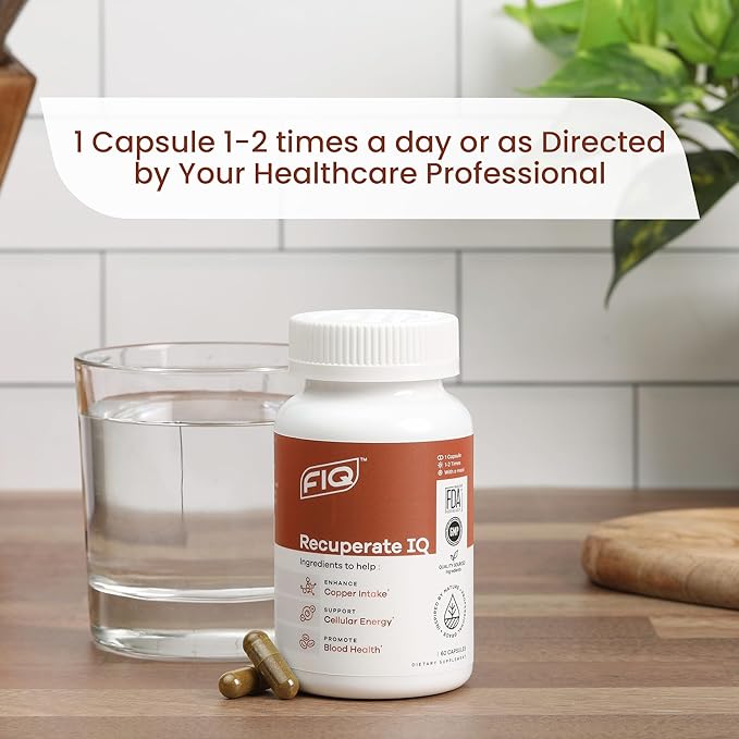 Formula IQ - Recuperate IQ: 5-in-1 Copper Supplements with Copper Bisglycinate - Easy-to-Swallow 2mg Capsules - High Absorption, Boosts Energy (60 Ct)