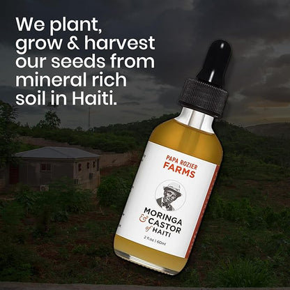 Papa Rozier Farms Moringa Oil & Castor Oil 50/50 Blend - How Mother Nature Would Want It - 2oz - 100% Pure - Cold Pressed - Hexane Free - For Hair, Skin, Eyelashes, Eyebrows & Nails