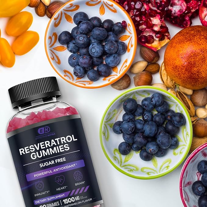 Resveratrol Gummies 1500mg - Sugar Free Resveratrol Supplement for Antioxidant Support, Immunity, Heart Health, Brain Function - Natural Raspberry Watermelon Flavor (90 Count)