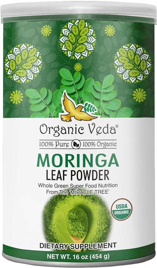 Organic Veda Moringa Powder – 100% Pure and Organic USDA Certified Moringa Leaf Powder for Overall Health – Non-GMO Whole Green Super Food Nutrition to Boost Immunity, 1lb (Pack of 1)