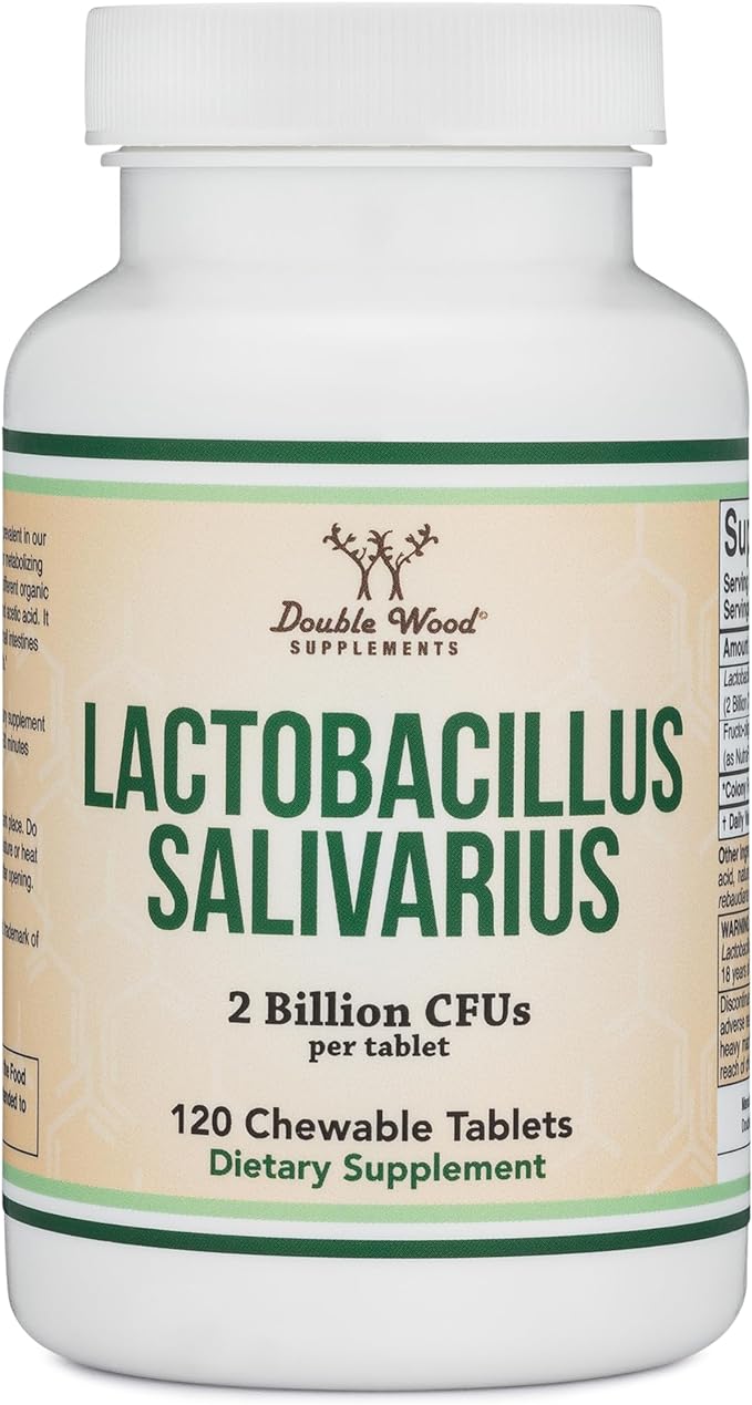 Lactobacillus Salivarius Oral Probiotics - Vanilla Tablets for Dental Health, Teeth, and Gums - Extreme Bad Breath Treatment for Adults (120 Count, 2 Billion CFUs per 20mg Tablet) by Double Wood