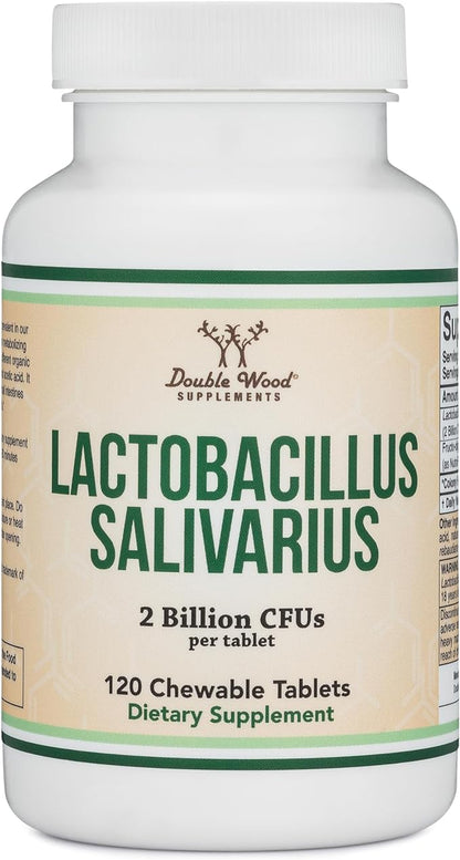 Lactobacillus Salivarius Oral Probiotics - Vanilla Tablets for Dental Health, Teeth, and Gums - Extreme Bad Breath Treatment for Adults (120 Count, 2 Billion CFUs per 20mg Tablet) by Double Wood