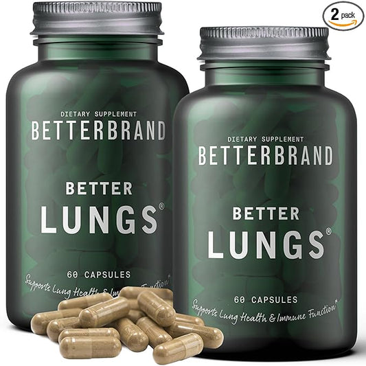 Betterbrand BetterLungs Daily Respiratory Health Supplement (60 Capsules) | with Vitamin D, Elderberry, Ginseng, Mullein, and Reishi Mushroom | for Lung Health and Allergy Relief (Pack of 2)