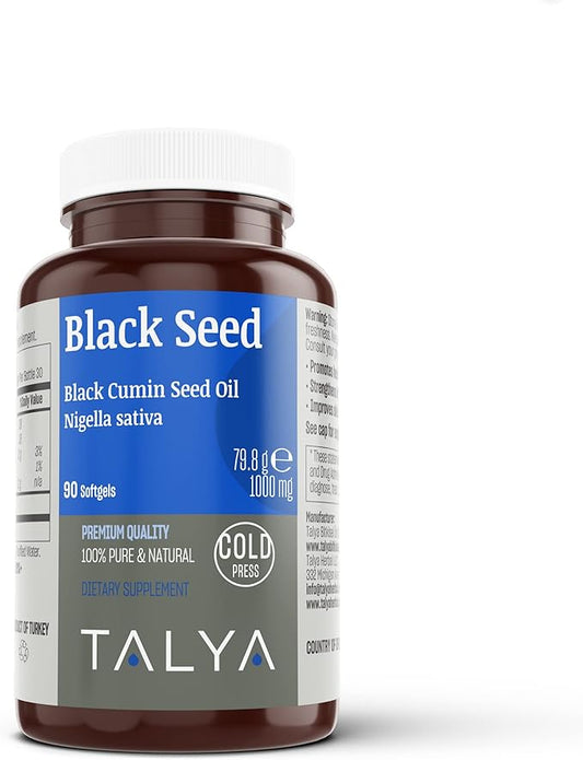 TALYA Black Seed Oil Softgel with High Thymoquinone - Immune Support - Digestive Health - Brain Function - Joint Mobility - Cold-Pressed - Non-GMO - Turkish Black Cumin Seed 90 Capsule