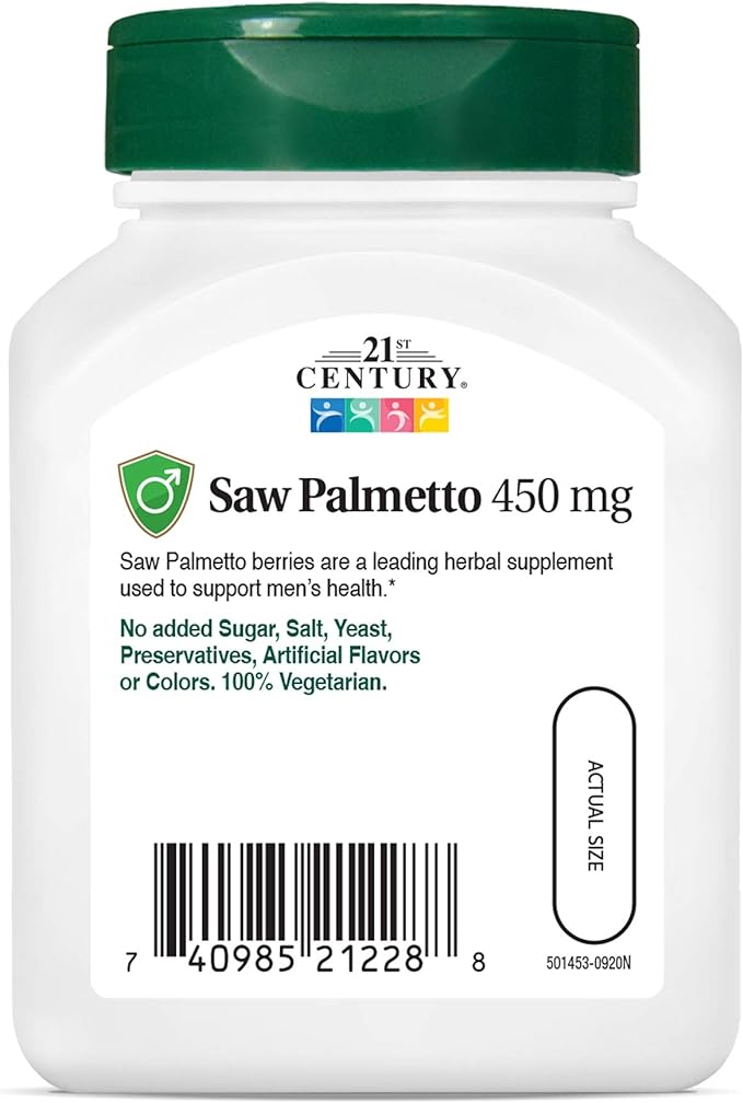 21st Century Saw Palmetto 450mg Veg Capsules, 60 Count