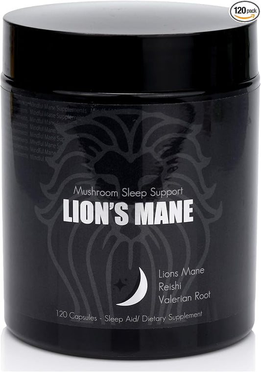 Lions Mane Supplement Capsules – Reishi Mushroom, Lions Mane, Valerian Root | Non-Habit Forming Sleep Aid | Non Melatonin | Relaxation Enhancer | Supports Better Sleep Cycles – 120 Capsules