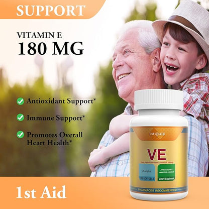 Vitamin-E 180-mg DL-Alpha Tocotrienols-Capsules - 100Softgels Heart and Immune Support Dietary Suppositories for Women Antioxidant Support