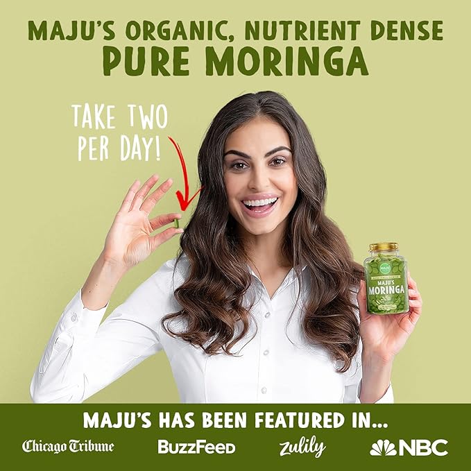 MAJU's Organic Moringa Capsules, Oleifera Leaf, Extra-Fine Quality Moringa Leaves, Dried Drumstick Tree Leaves, Organic Moringa Powder Extract Supplement Capsules from Plant (90 ct)