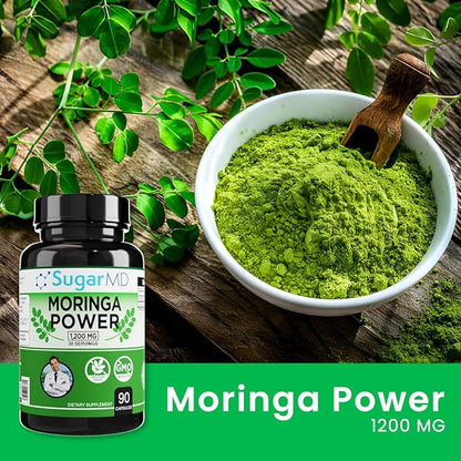 SugarMD Dr. Ergin's Moringa Power | Organic Moringa Powder 1200 MG - 90 Capsules