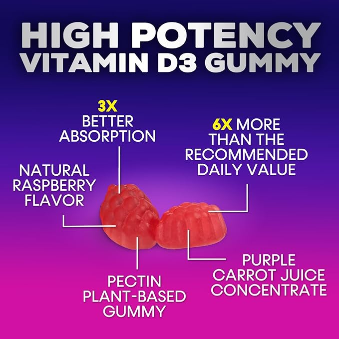 Vitamin D3 Gummy Vitamins Extra Strength 5000 IU (125 mcg) High Potency Vita D Gummies Dietary Supplement - Bone, Teeth, Muscle & Immune Support, Nature's Vitamin D Supplement, Non-GMO - 120 Gummies