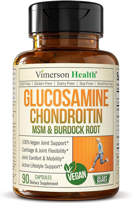 Vegan Glucosamine Chondroitin, Phytodroitin MSM Supplement Capsules. Joint Support Supplement without Shellfish. 100% Vegan, Non-GMO & Plant-Based. Knees, Joint Health & Inflammation Balance. 90 Caps