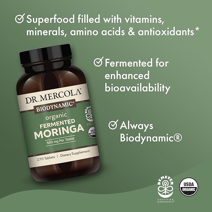 Dr. Mercola - Biodynamic Organic Fermented Moringa Dietary Supplement, 270 Servings (270 Tablets)