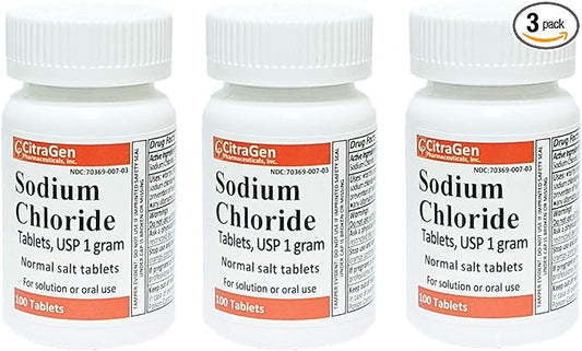 Sodium Chloride Tablets 1 Gm, USP Normal Salt Tablets - 100 Tablets (Pack of 3) by CitraGen Pharmaceuticals, Inc.