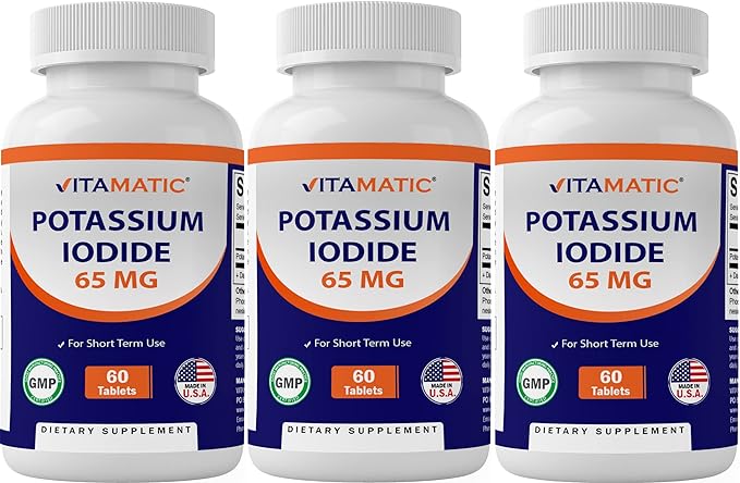 Vitamatic Potassium Iodide 65 mg per Serving - 60 Tablets - Thyroid Support - KI Pills (60 Count (Pack of 3))