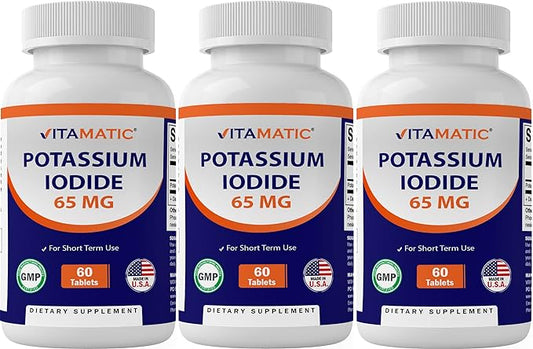 Vitamatic Potassium Iodide 65 mg per Serving - 60 Tablets - Thyroid Support - KI Pills (60 Count (Pack of 3))